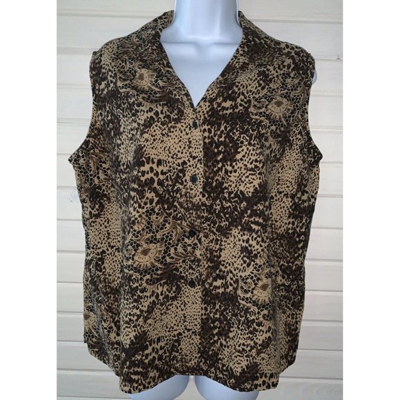 Nygard Collection Sz 14 Brown Leopard Silk Blend Button Front Blouse Collar EUC - Picture 3 of 8